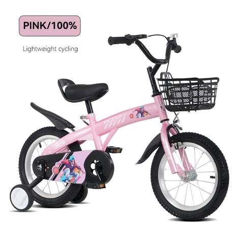 16 inch sporty kids bike with training wheels stand Adjustable saddle Suitable for boys girls aged 4-8 years tall Height 41-53 inches