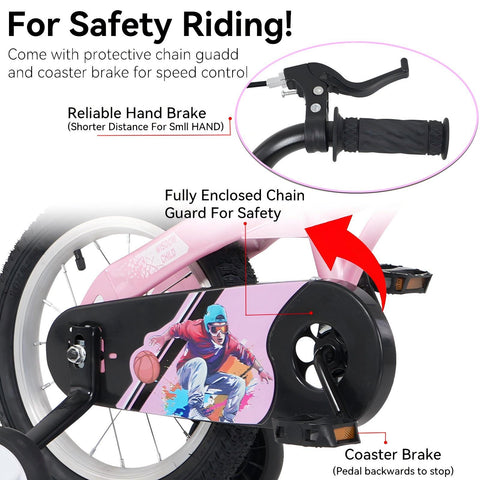 16 inch sporty kids bike with training wheels stand Adjustable saddle Suitable for boys girls aged 4-8 years tall Height 41-53 inches